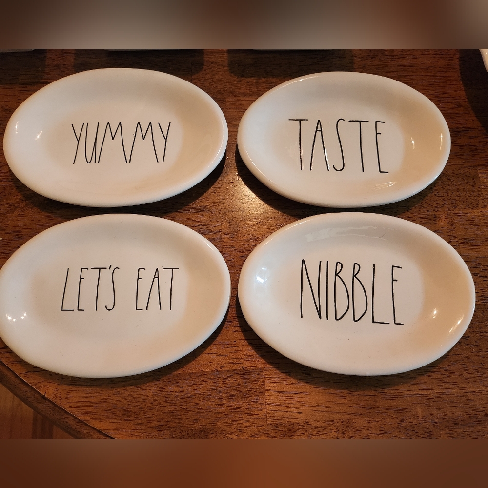 Rae Dunn Cream Ceramic Snack Plates Set